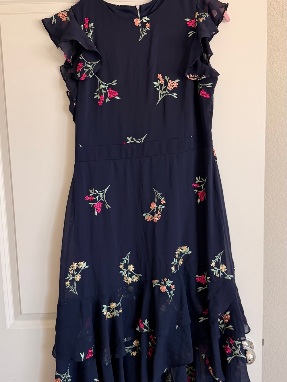 Maison Tara Navy Floral Ruffle-Hem Casual Dress